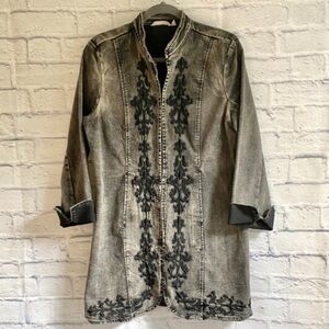 SOFT SURROUNDINGS Embroidered Denim Tunic Jacket in gray/black Womens 1X